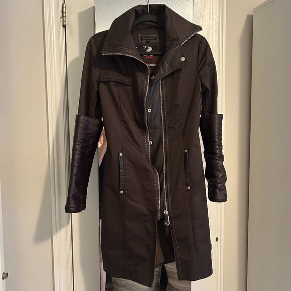 “RUDSAK Espresso Brown Leather Sleeve Coat XS – All Season Chic Moto Styling” - Picture 1 of 8